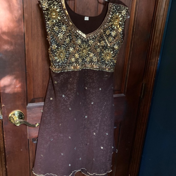 chocolate brown chiffon Shelly Chhabra designer  Anarkali 3 piece Anarkali - Picture 2 of 4